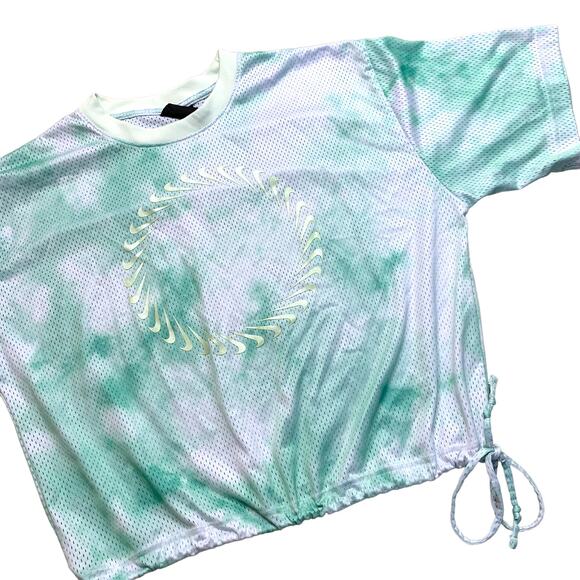Nike Tie Dye Cropped Circle Swoosh Jersey Athletic Tee Shirt Medium - Picture 2 of 5